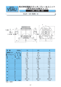 111. VSAU 乾式單板 電磁式 Ogura Clutch 離合器 制動器 規格表