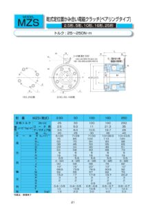 2. MZS 系列 乾式 定位置 嚙合式 電磁離合器 Ogura Clutch 規格表